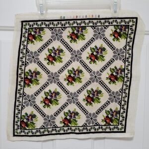 Vintage Handmade Floral Needlepoint For Chair Pillow Framed Wall Hanging